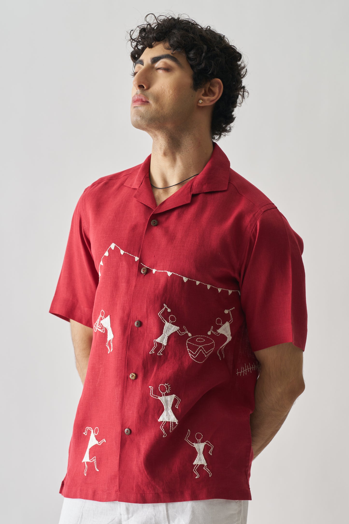 🪶 TRIBAL TALES – Hand Embroidered Unisex Pure Linen Shirt