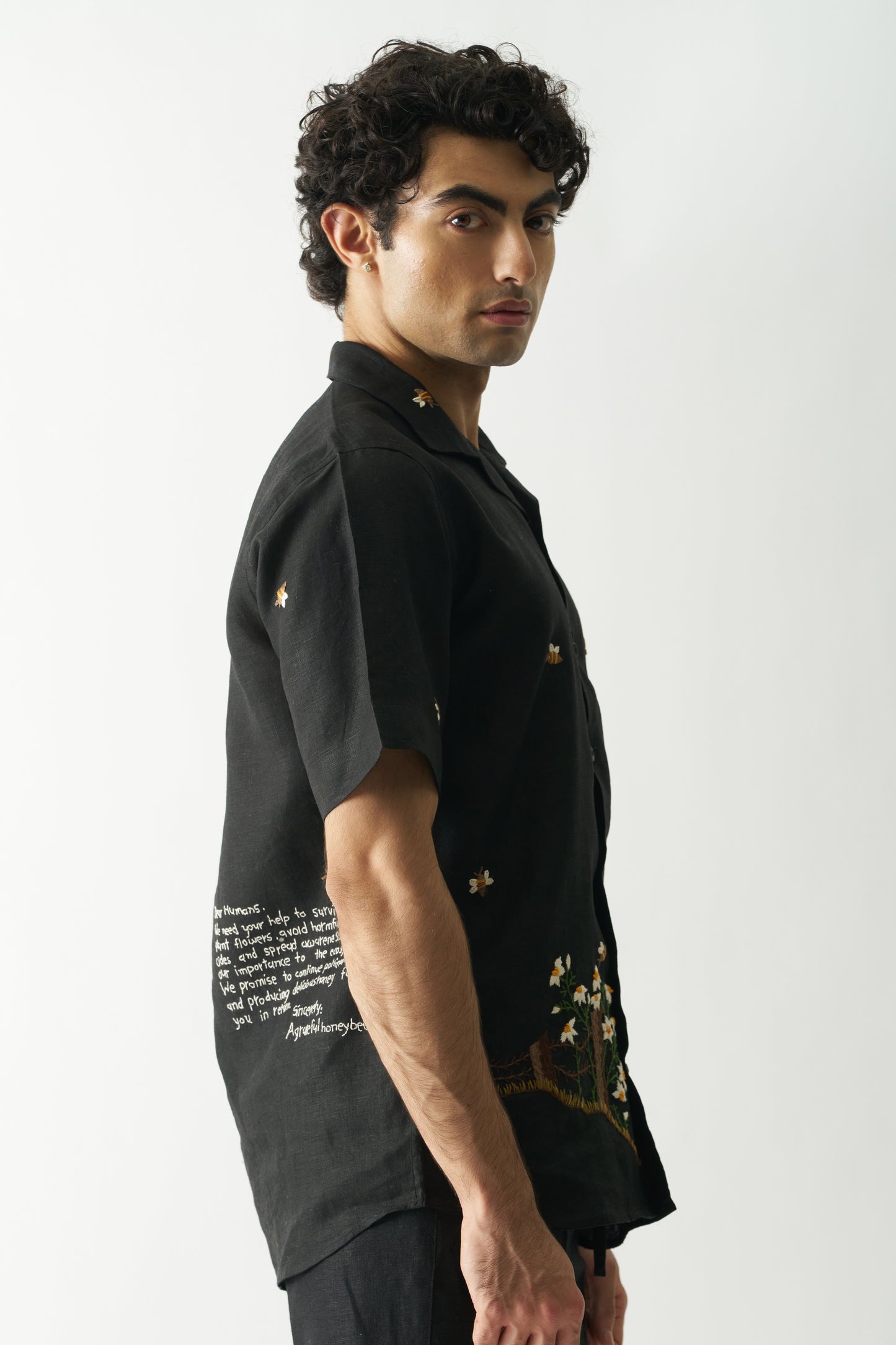 π Buzzing Bees β Hand Embroidered Unisex Pure Linen Shirt