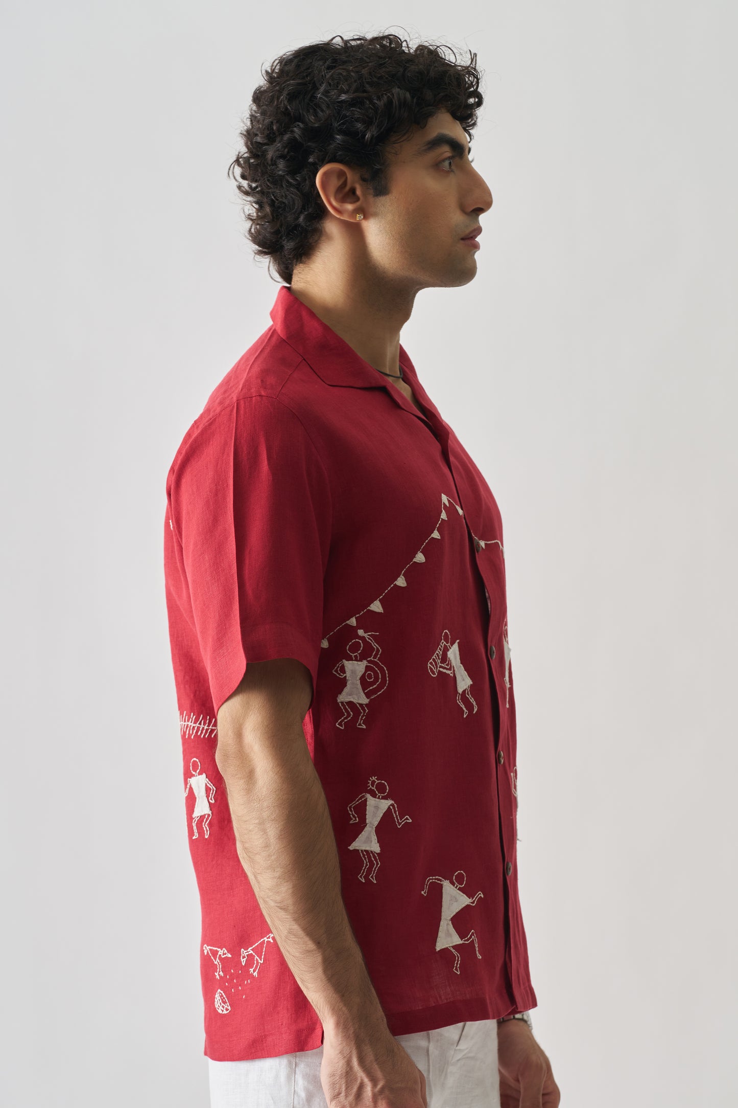 🪶 TRIBAL TALES – Hand Embroidered Unisex Pure Linen Shirt