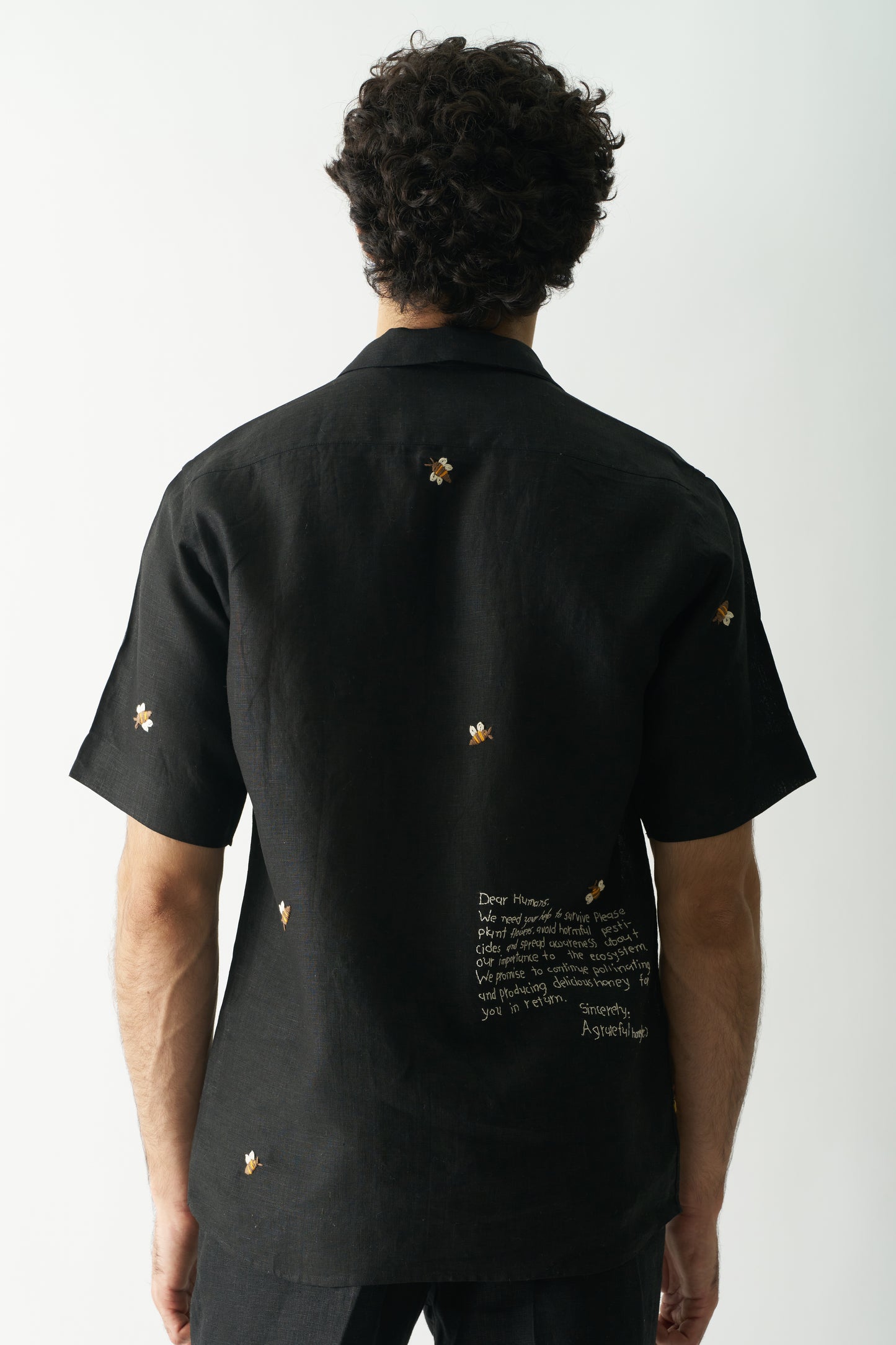π Buzzing Bees β Hand Embroidered Unisex Pure Linen Shirt