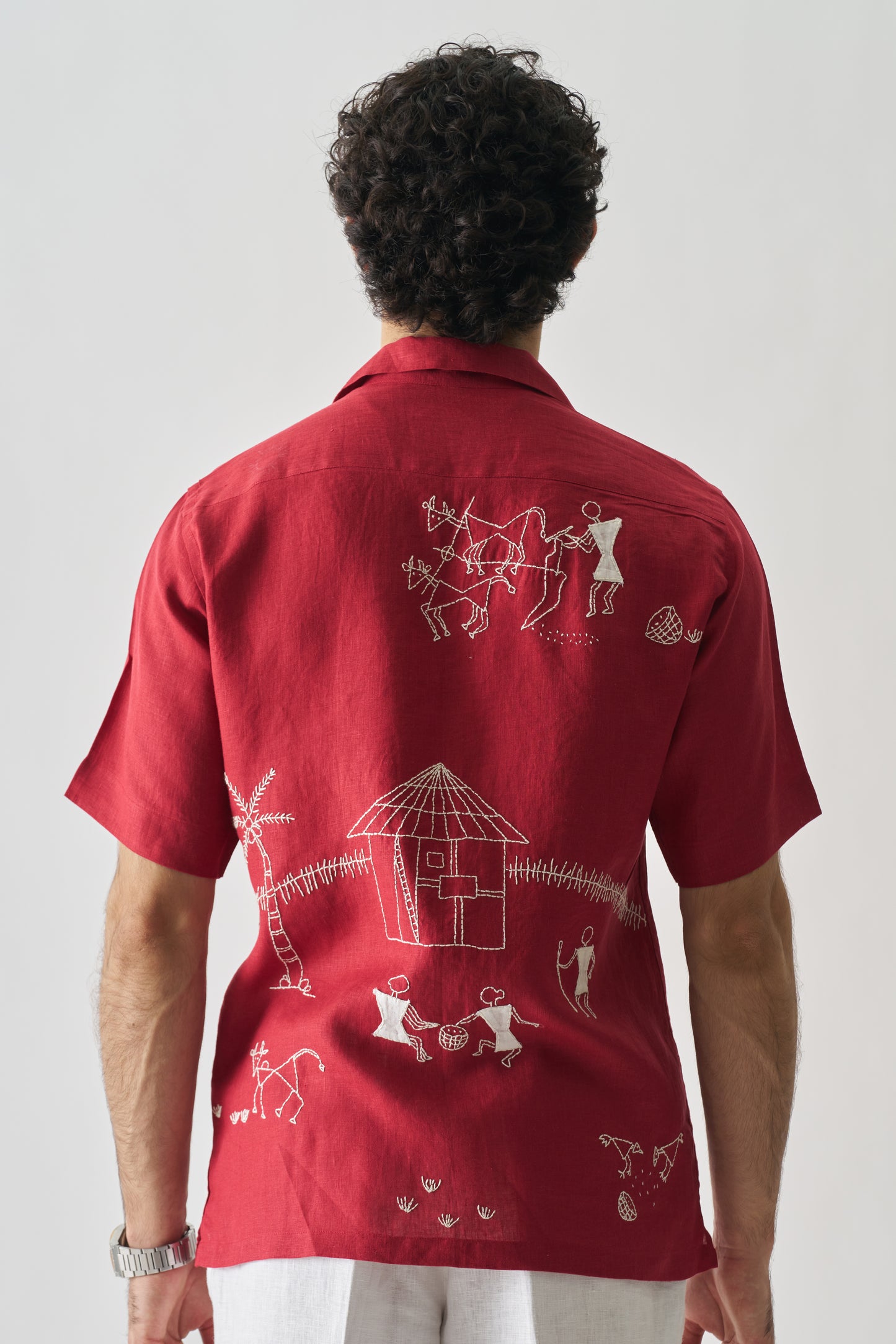 🪶 TRIBAL TALES – Hand Embroidered Unisex Pure Linen Shirt