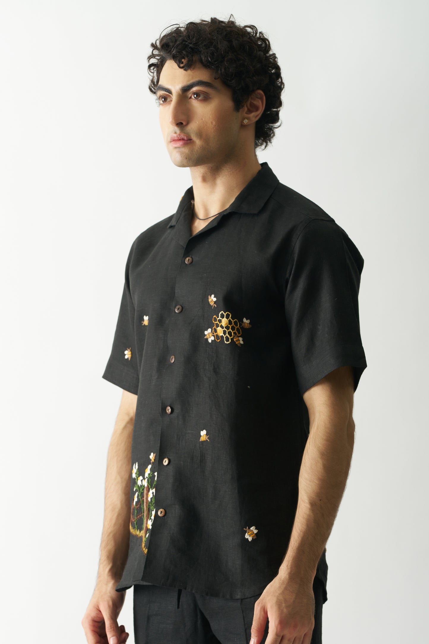 π Buzzing Bees β Hand Embroidered Unisex Pure Linen Shirt