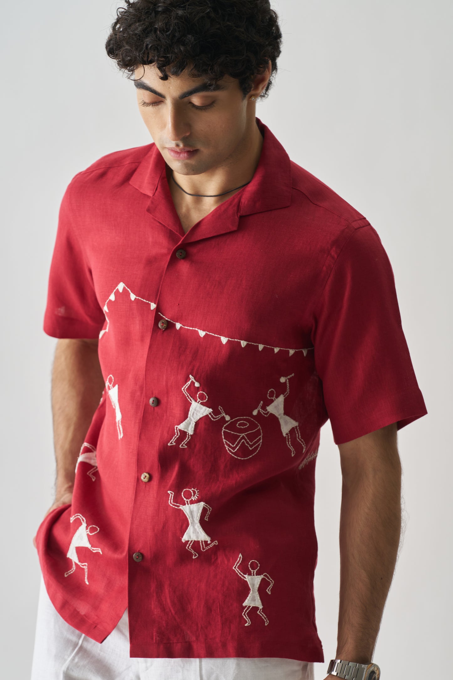 🪶 TRIBAL TALES – Hand Embroidered Unisex Pure Linen Shirt