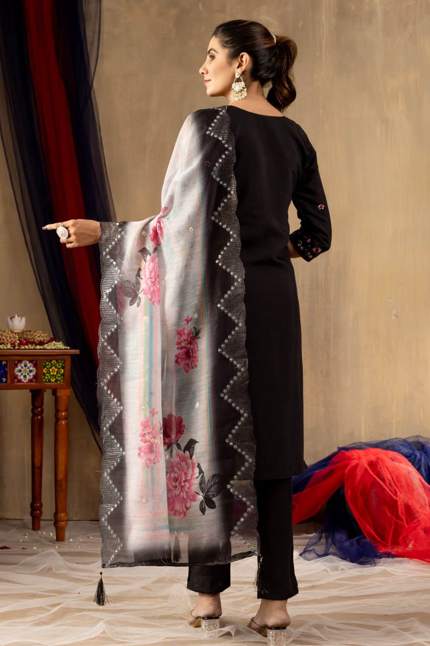 Elegant Embroidered Straight Kurti Pant Dupatta Set – GE04-03 | 4 Classic Colors