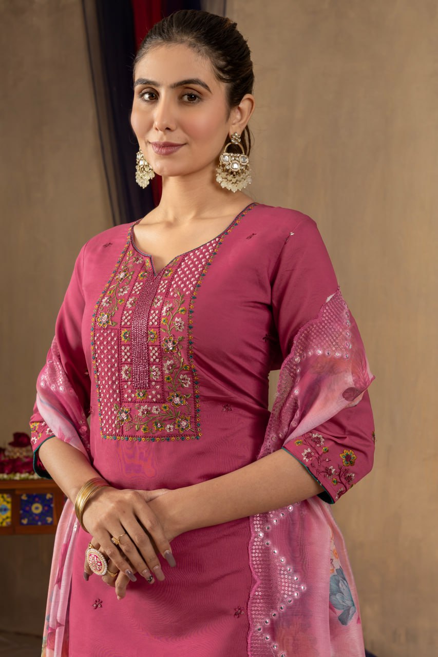 Elegant Embroidered Straight Kurti Pant Dupatta Set – GE04-03 | 4 Classic Colors