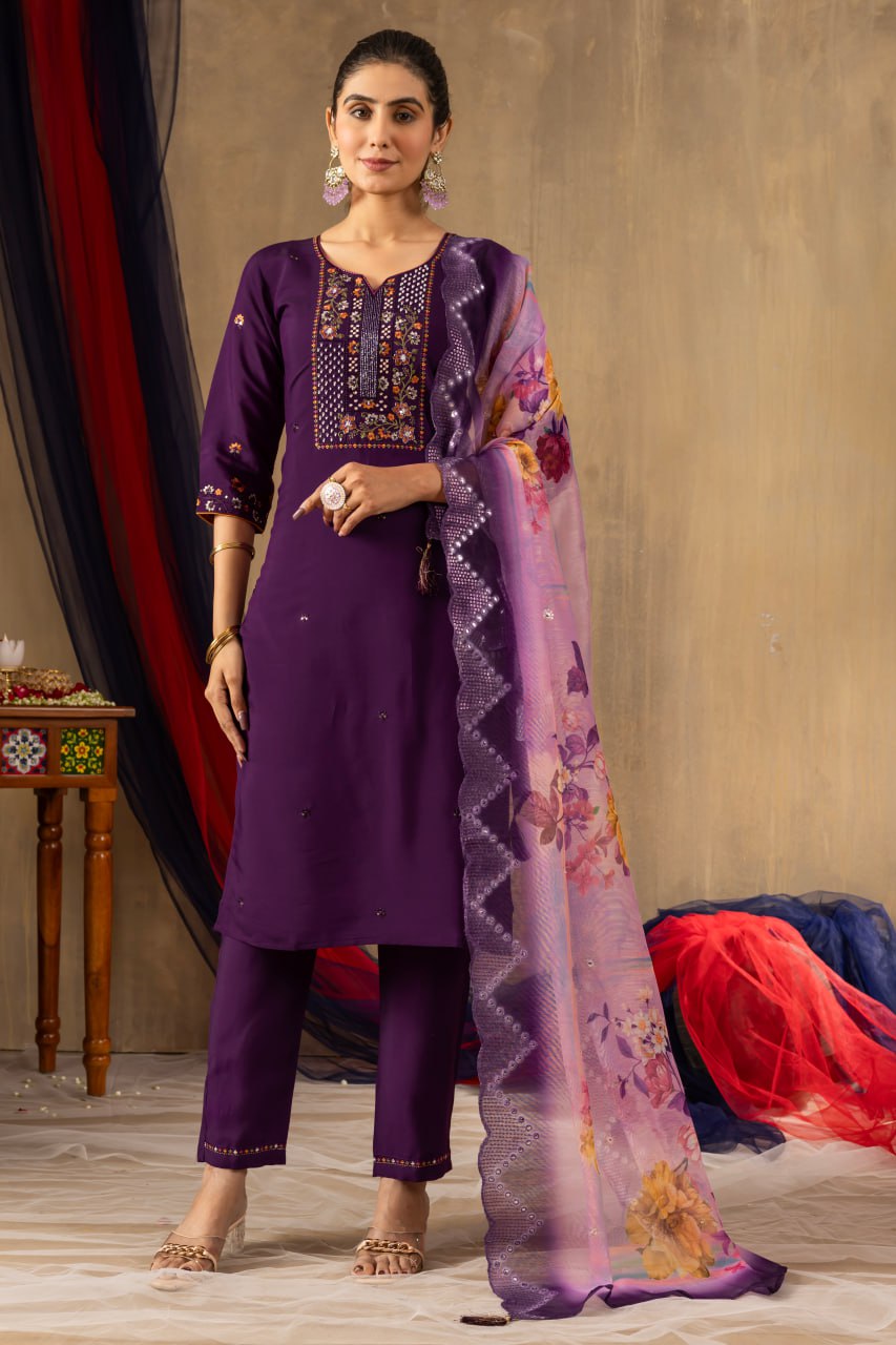 Elegant Embroidered Straight Kurti Pant Dupatta Set – GE04-03 | 4 Classic Colors