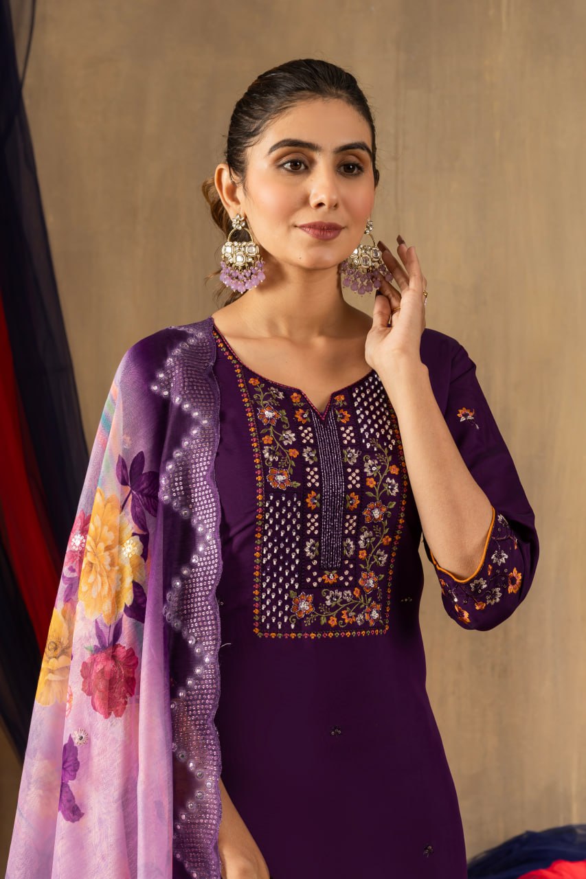 Elegant Embroidered Straight Kurti Pant Dupatta Set – GE04-03 | 4 Classic Colors