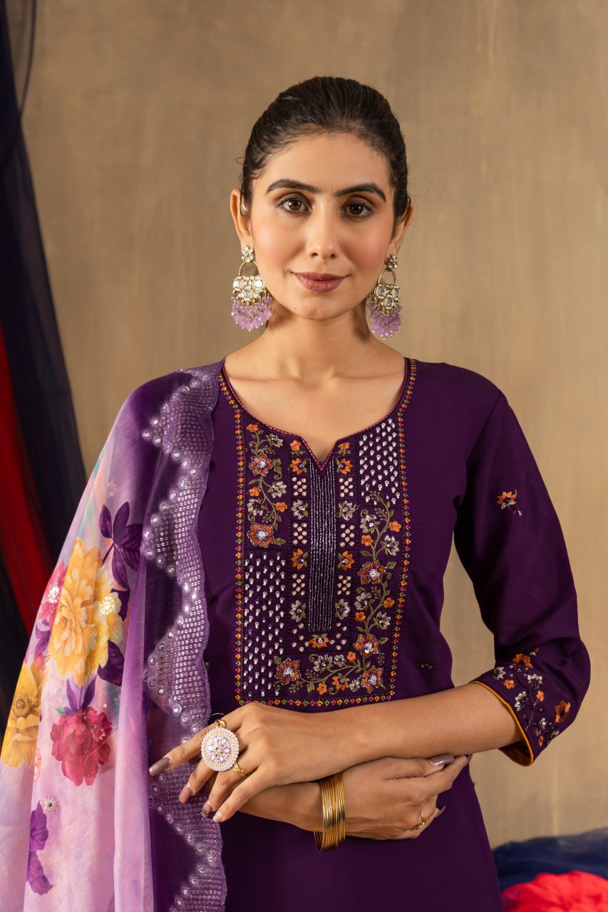 Elegant Embroidered Straight Kurti Pant Dupatta Set – GE04-03 | 4 Classic Colors