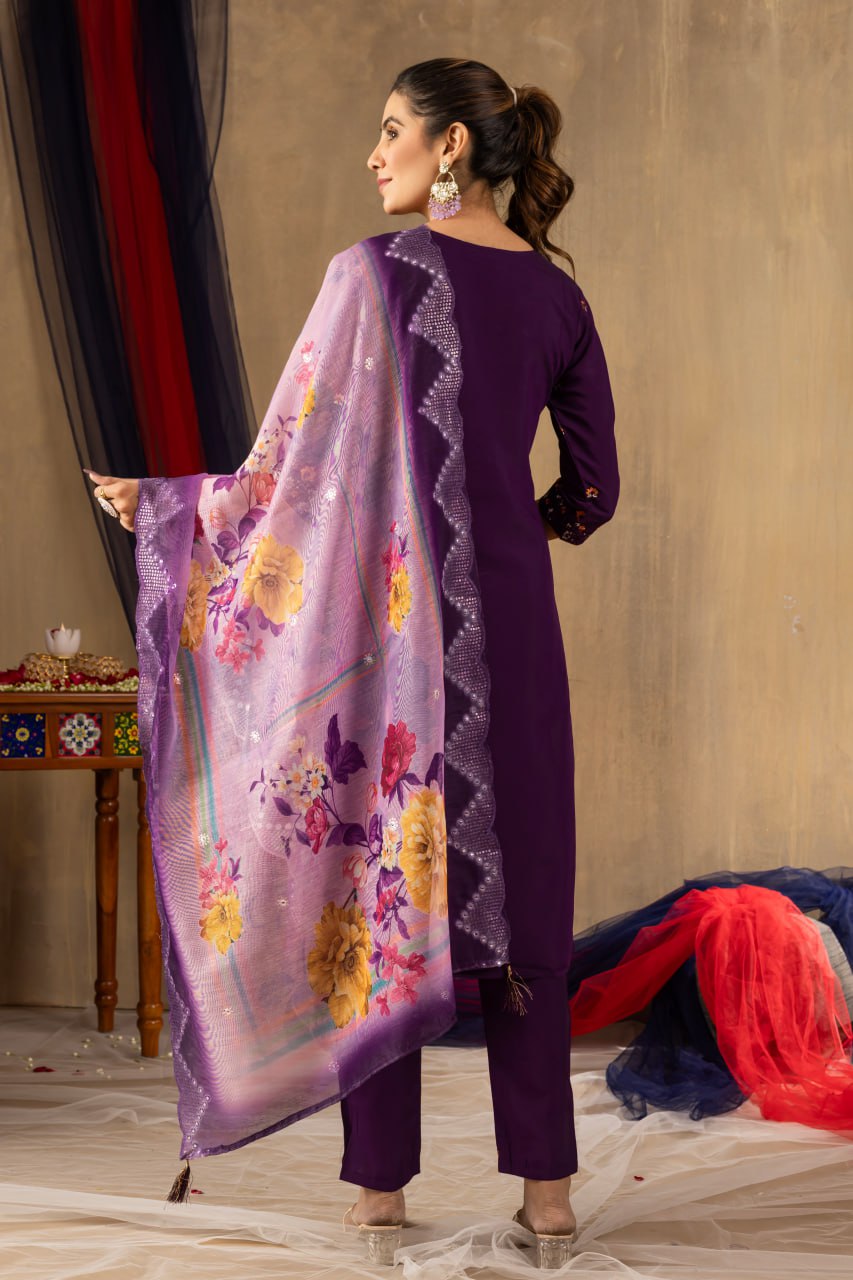 Elegant Embroidered Straight Kurti Pant Dupatta Set – GE04-03 | 4 Classic Colors