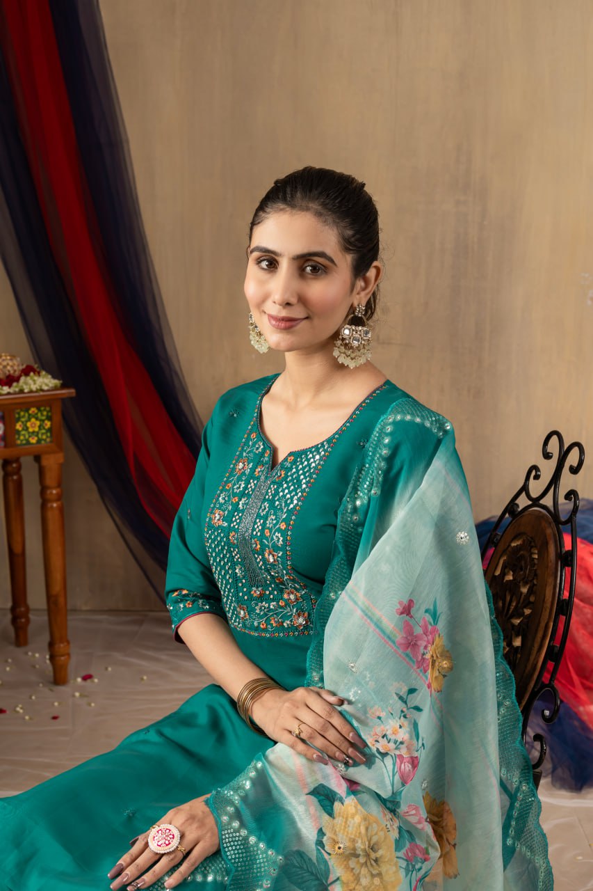 Elegant Embroidered Straight Kurti Pant Dupatta Set – GE04-03 | 4 Classic Colors