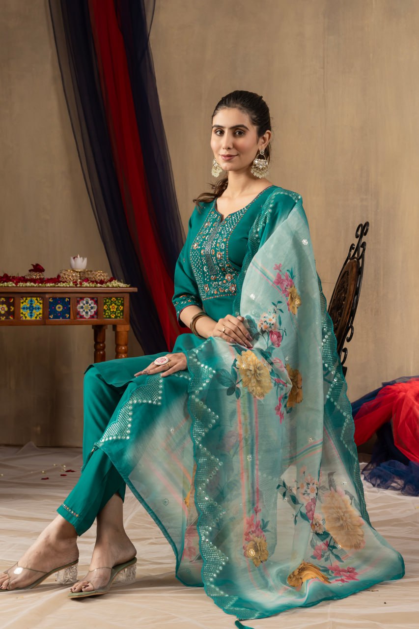 Elegant Embroidered Straight Kurti Pant Dupatta Set – GE04-03 | 4 Classic Colors