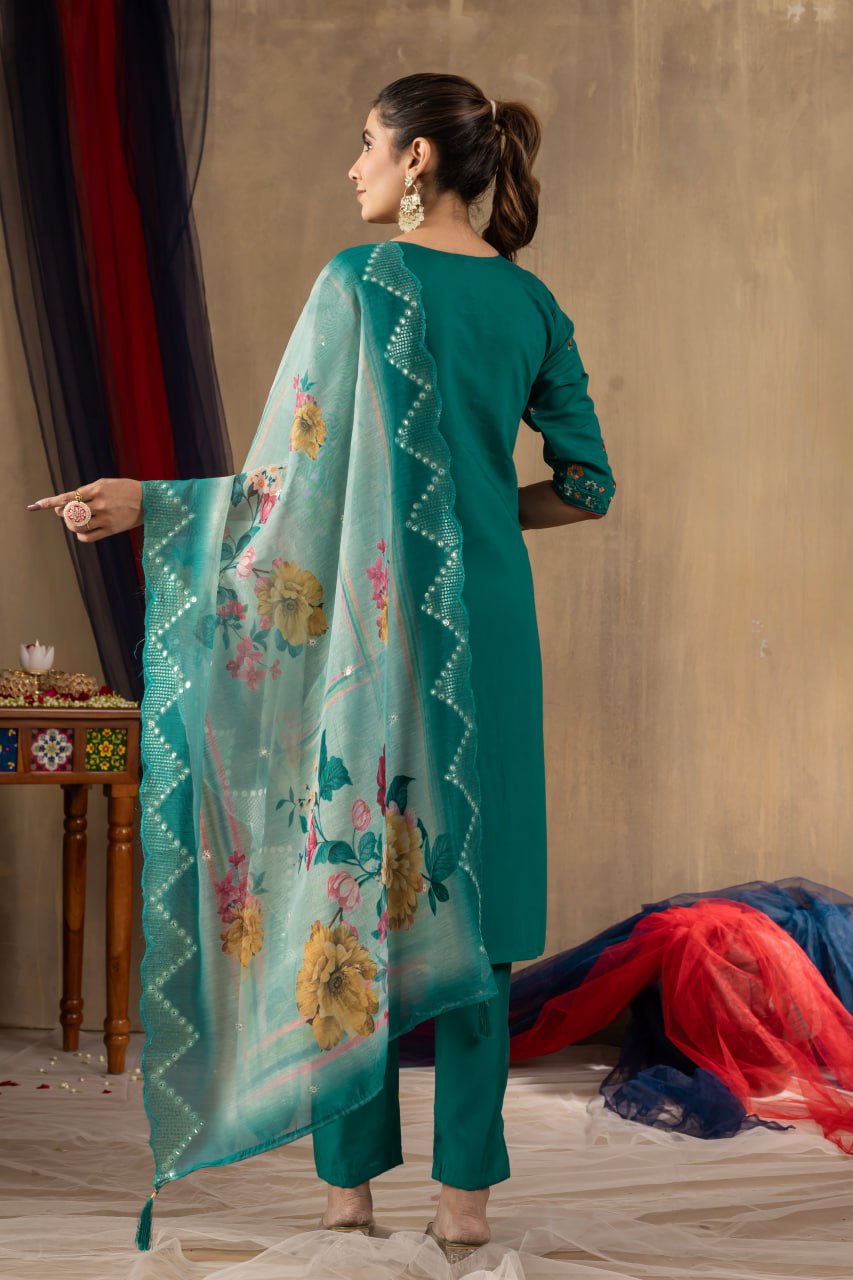 Elegant Embroidered Straight Kurti Pant Dupatta Set – GE04-03 | 4 Classic Colors