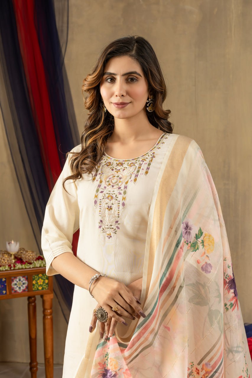 Elegant Embroidered Straight Kurti Pant Dupatta Set – GE04-02 | 4 Graceful Colors