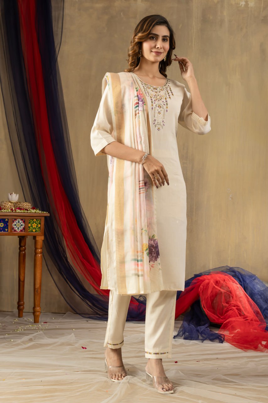 Elegant Embroidered Straight Kurti Pant Dupatta Set – GE04-02 | 4 Graceful Colors