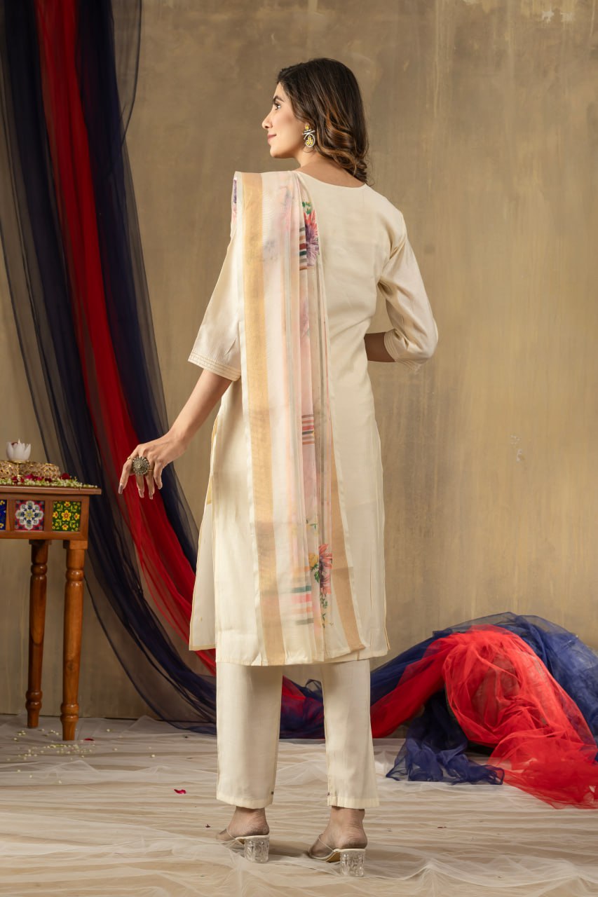 Elegant Embroidered Straight Kurti Pant Dupatta Set – GE04-02 | 4 Graceful Colors