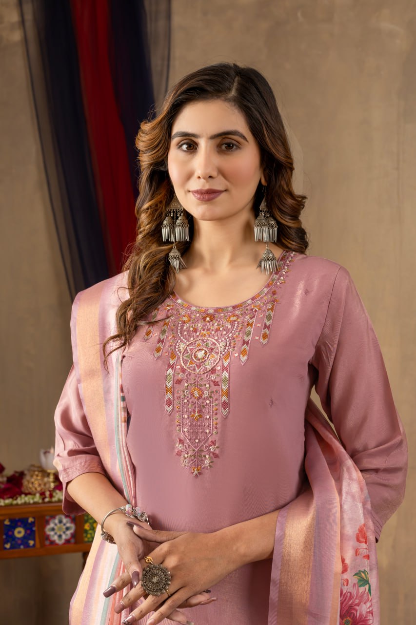 Elegant Embroidered Straight Kurti Pant Dupatta Set – GE04-02 | 4 Graceful Colors