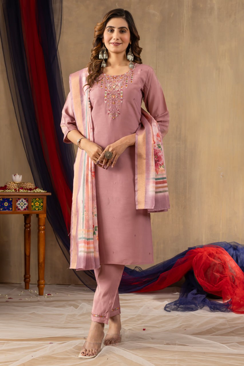 Elegant Embroidered Straight Kurti Pant Dupatta Set – GE04-02 | 4 Graceful Colors
