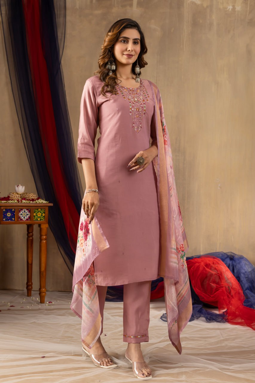 Elegant Embroidered Straight Kurti Pant Dupatta Set – GE04-02 | 4 Graceful Colors