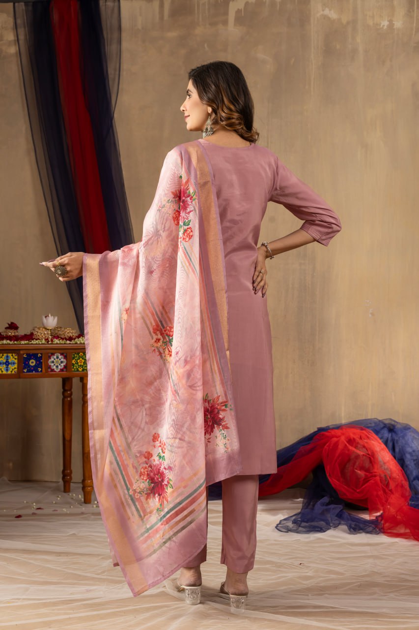 Elegant Embroidered Straight Kurti Pant Dupatta Set – GE04-02 | 4 Graceful Colors