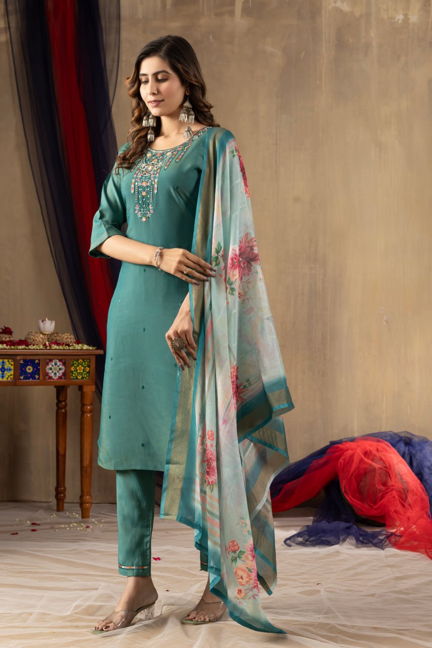 Elegant Embroidered Straight Kurti Pant Dupatta Set – GE04-02 | 4 Graceful Colors
