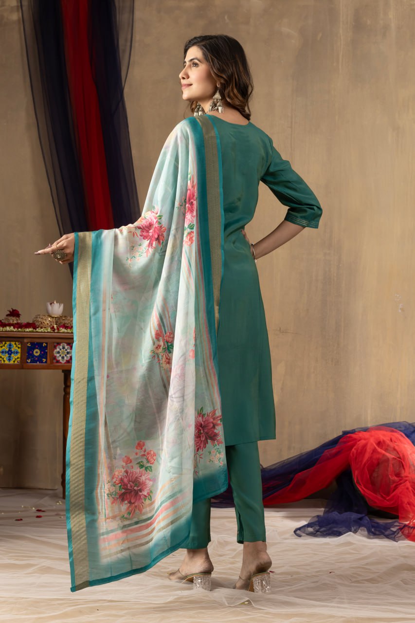Elegant Embroidered Straight Kurti Pant Dupatta Set – GE04-02 | 4 Graceful Colors