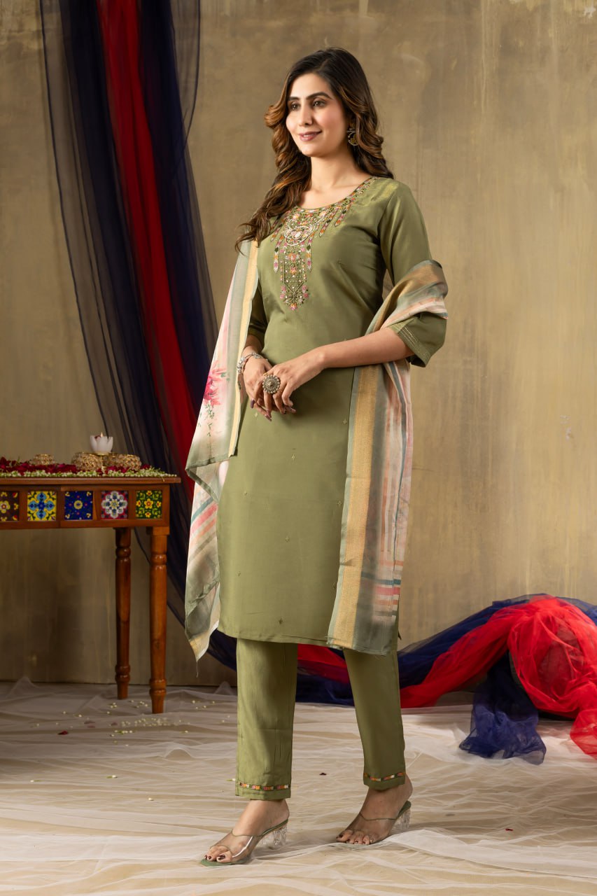Elegant Embroidered Straight Kurti Pant Dupatta Set – GE04-02 | 4 Graceful Colors