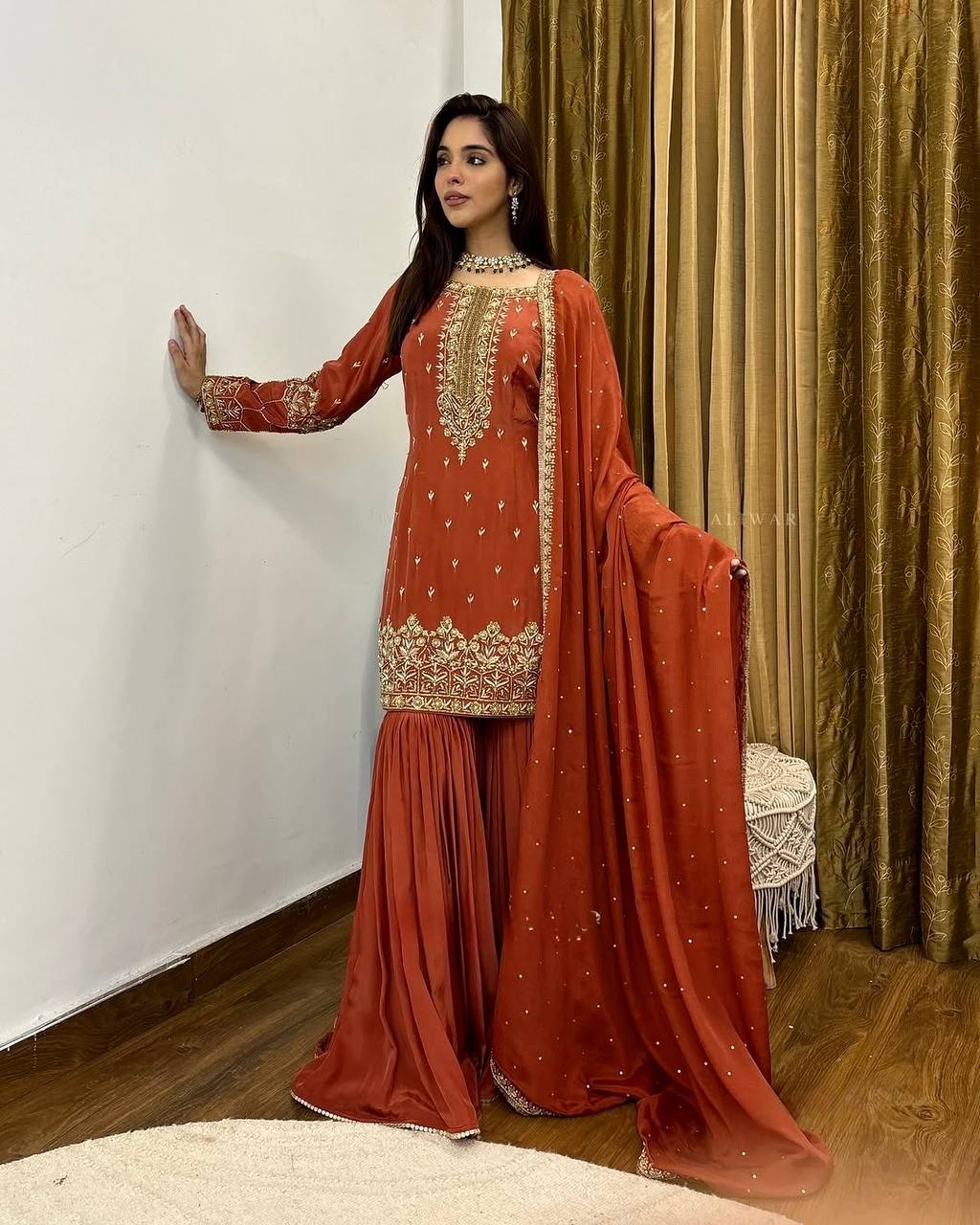 Simmer Silk Designer Party Wear Set (Top, Sharara Palazzo & Dupatta)