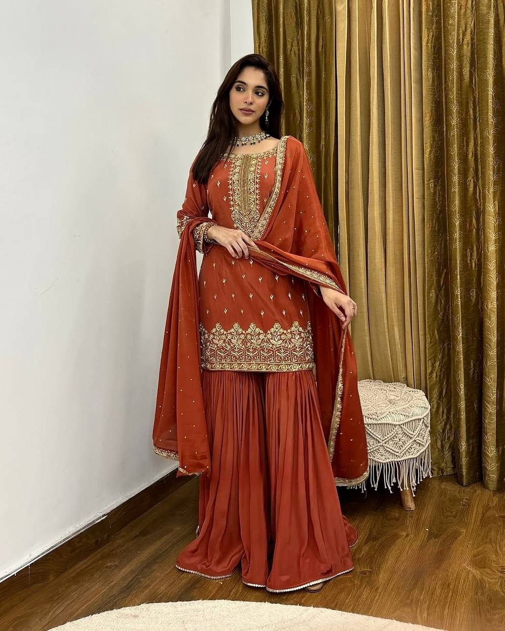 Simmer Silk Designer Party Wear Set (Top, Sharara Palazzo & Dupatta)