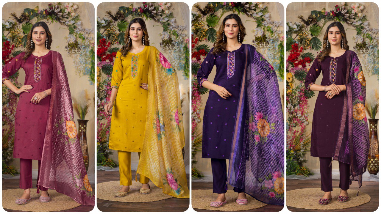 Elegant Embroidered Straight Kurti Pant Dupatta Set –GE04-01 | 4 Stunning Colors