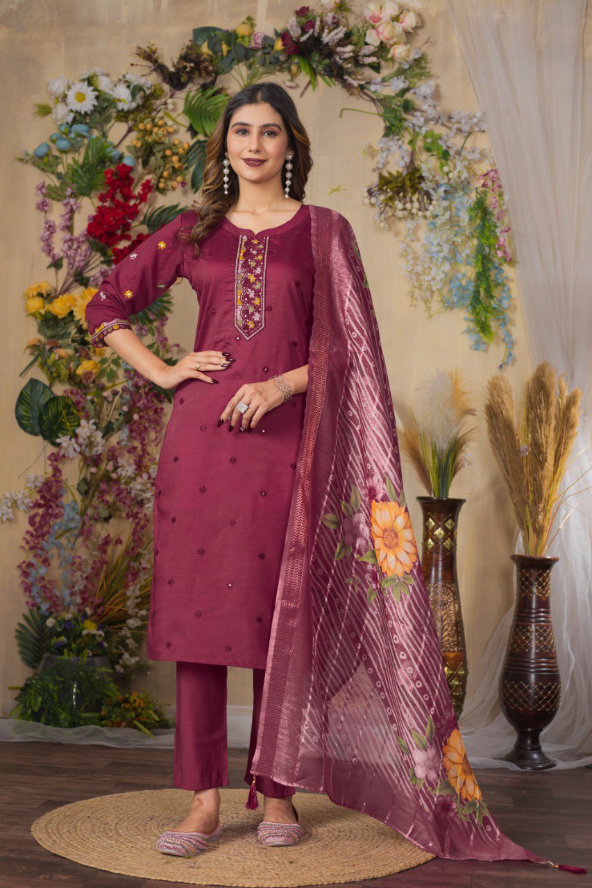 Elegant Embroidered Straight Kurti Pant Dupatta Set –GE04-01 | 4 Stunning Colors