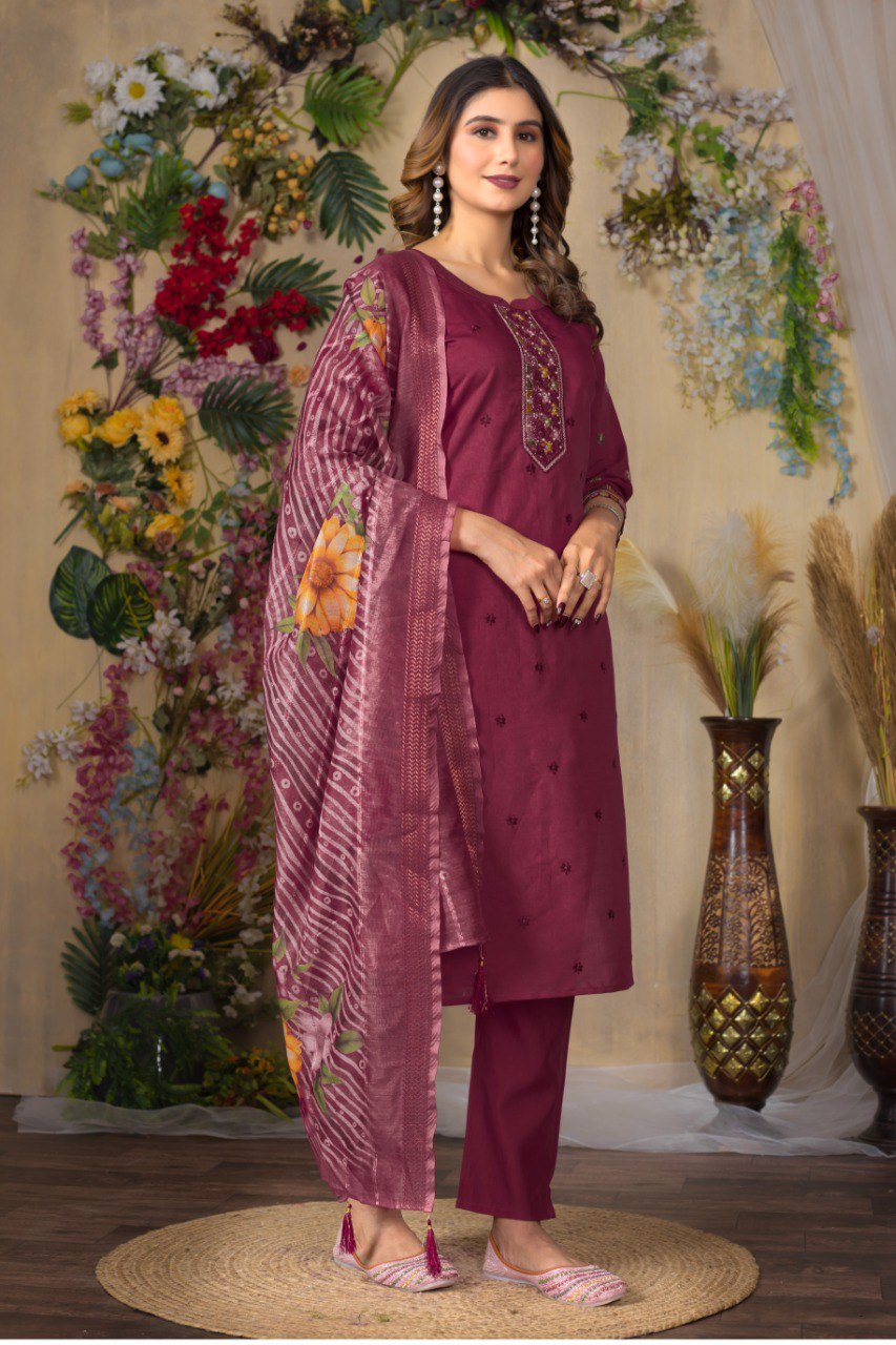 Elegant Embroidered Straight Kurti Pant Dupatta Set –GE04-01 | 4 Stunning Colors