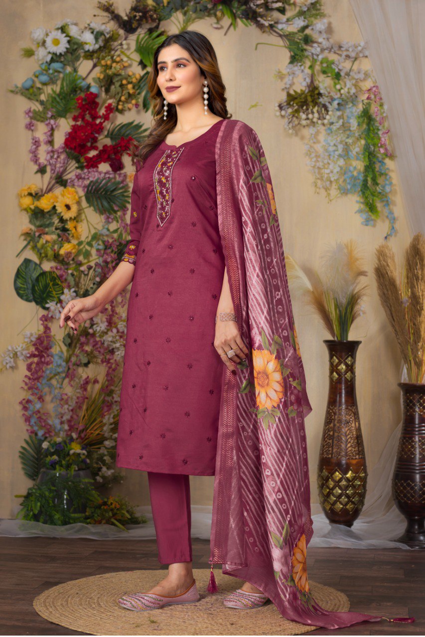 Elegant Embroidered Straight Kurti Pant Dupatta Set –GE04-01 | 4 Stunning Colors