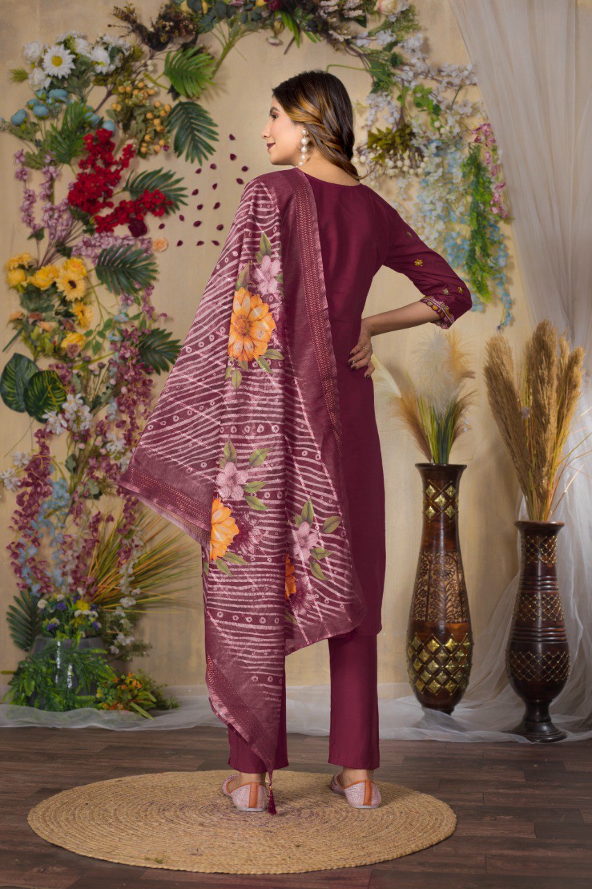 Elegant Embroidered Straight Kurti Pant Dupatta Set –GE04-01 | 4 Stunning Colors