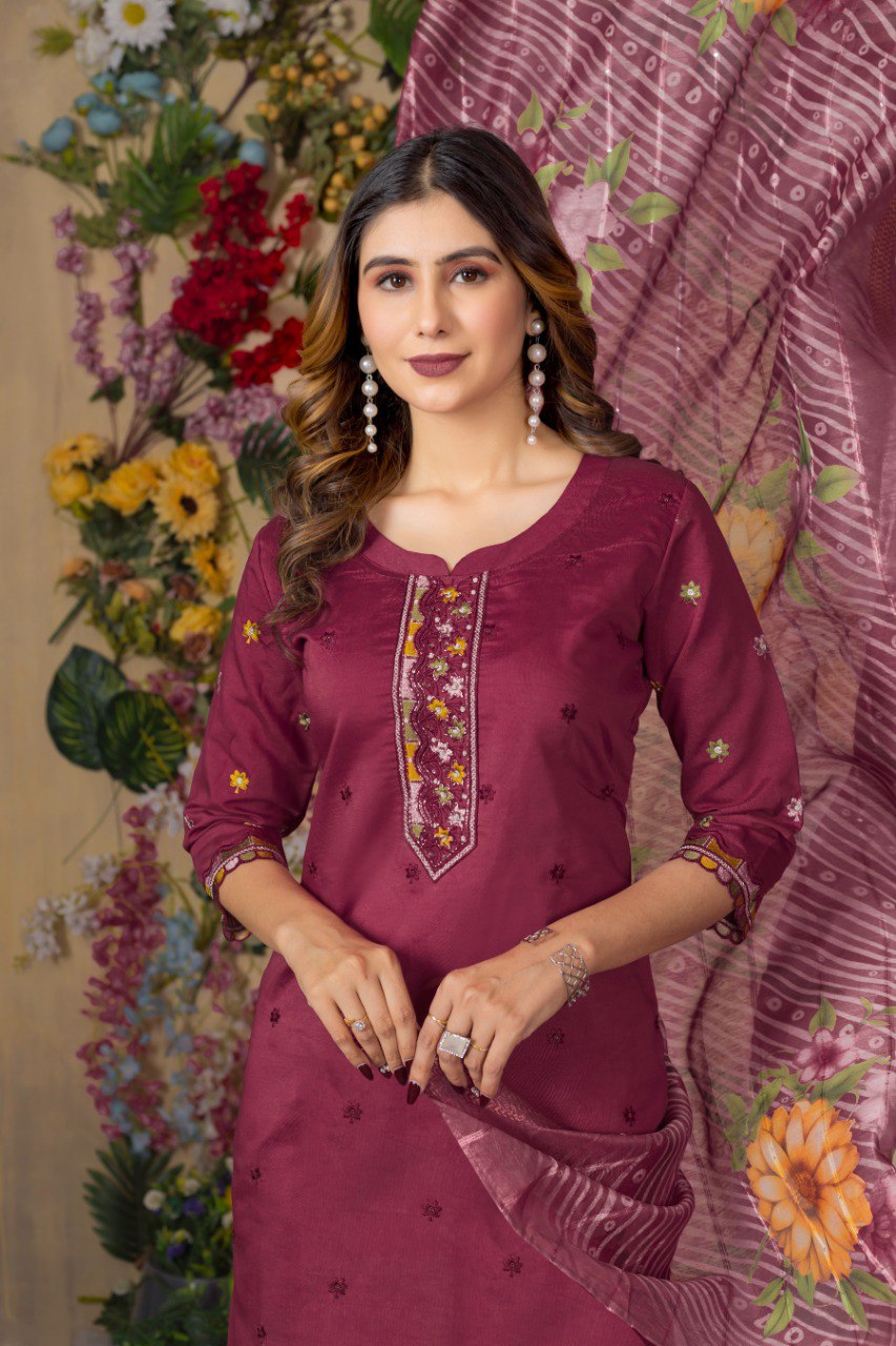 Elegant Embroidered Straight Kurti Pant Dupatta Set –GE04-01 | 4 Stunning Colors