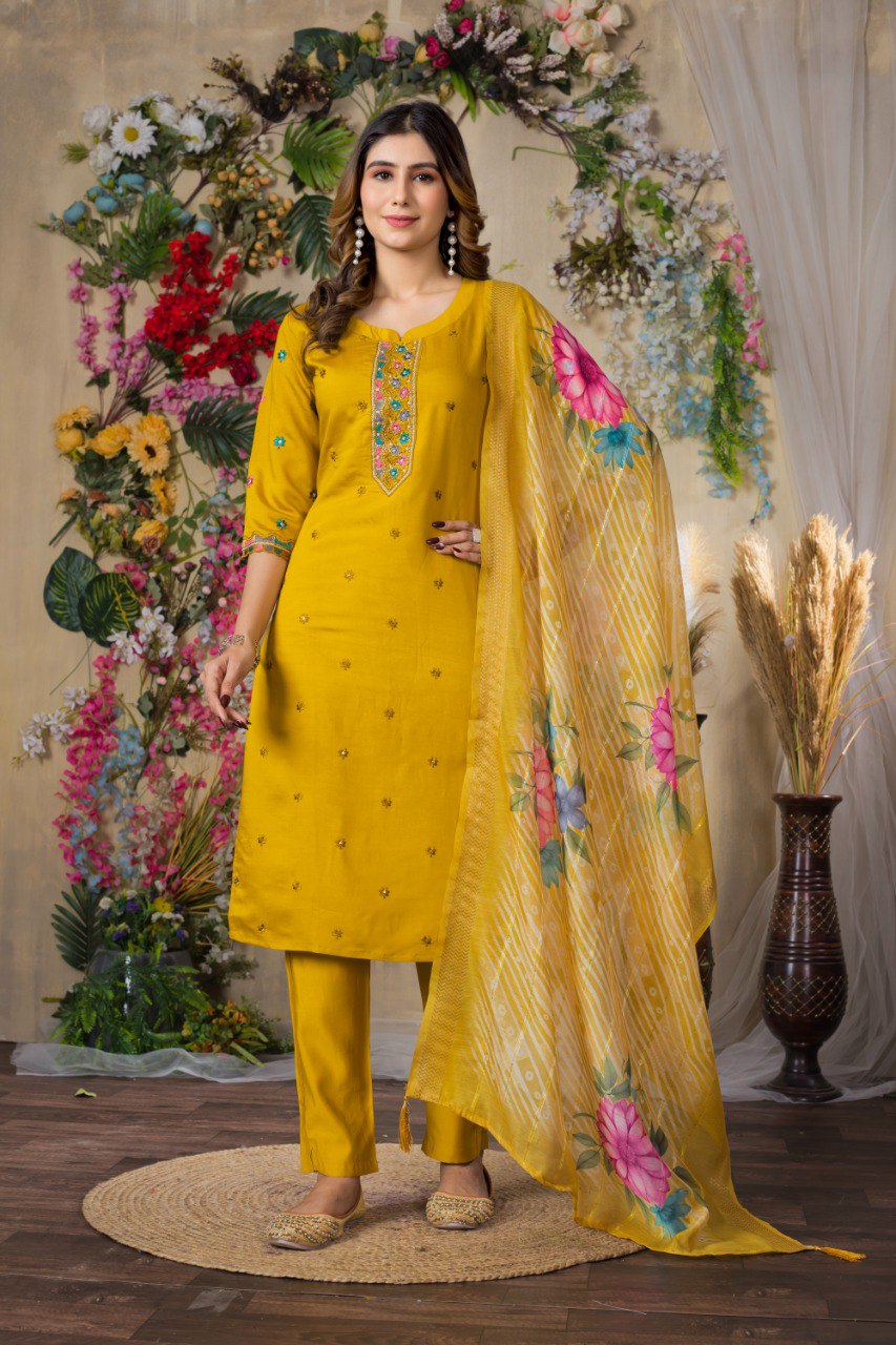 Elegant Embroidered Straight Kurti Pant Dupatta Set –GE04-01 | 4 Stunning Colors