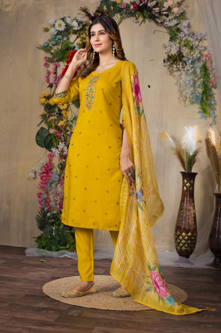 Elegant Embroidered Straight Kurti Pant Dupatta Set –GE04-01 | 4 Stunning Colors