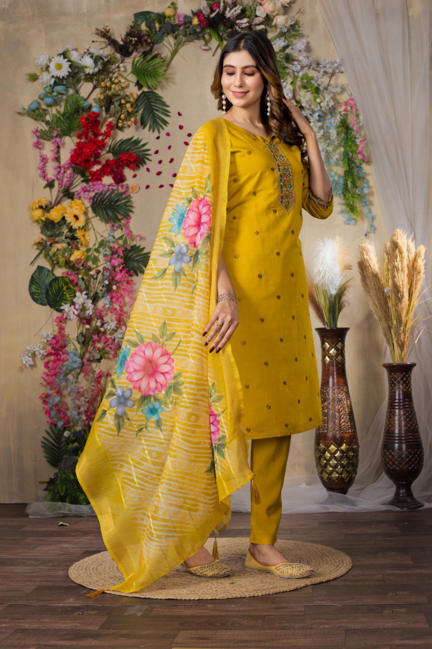 Elegant Embroidered Straight Kurti Pant Dupatta Set –GE04-01 | 4 Stunning Colors
