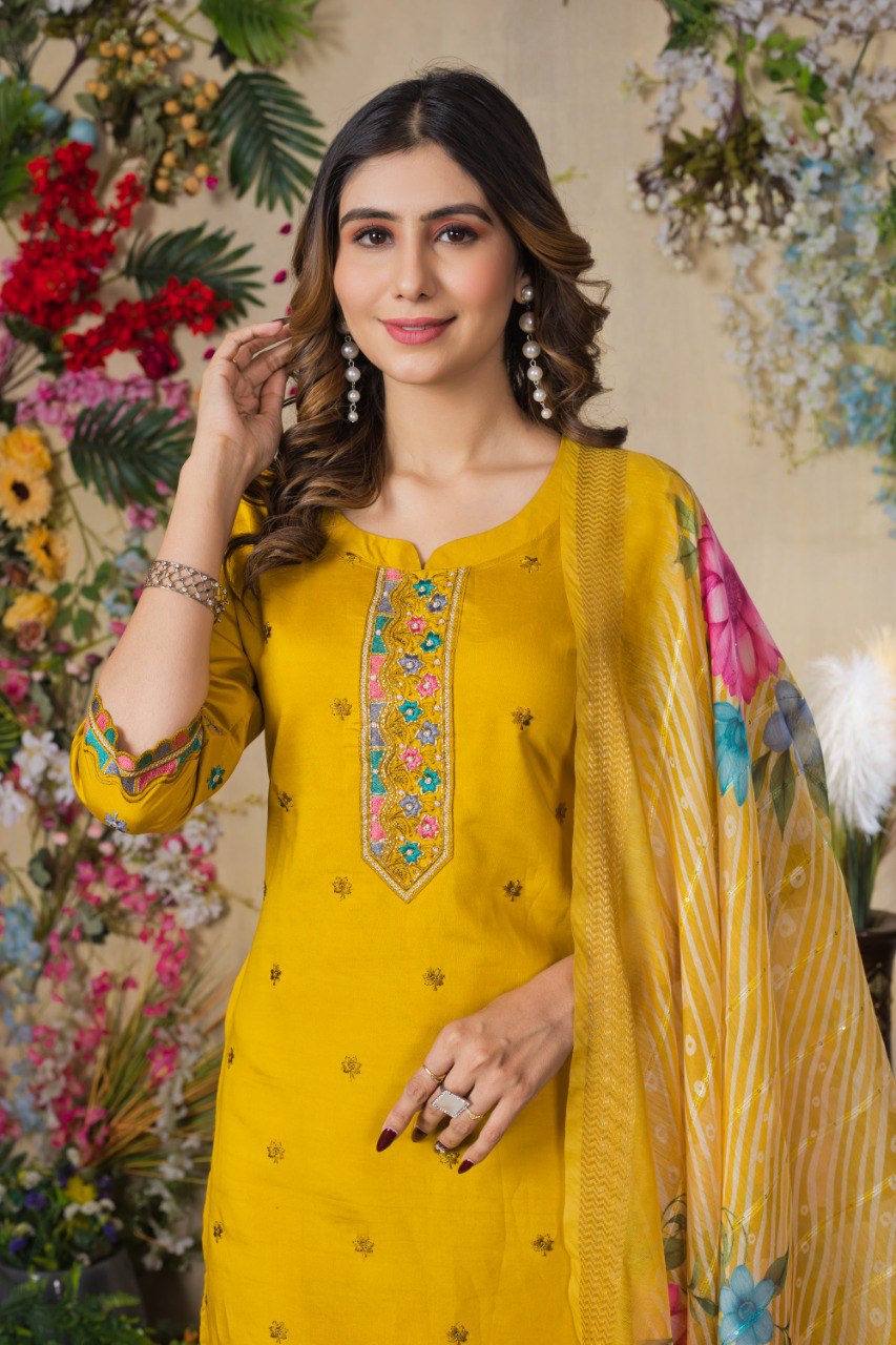 Elegant Embroidered Straight Kurti Pant Dupatta Set –GE04-01 | 4 Stunning Colors
