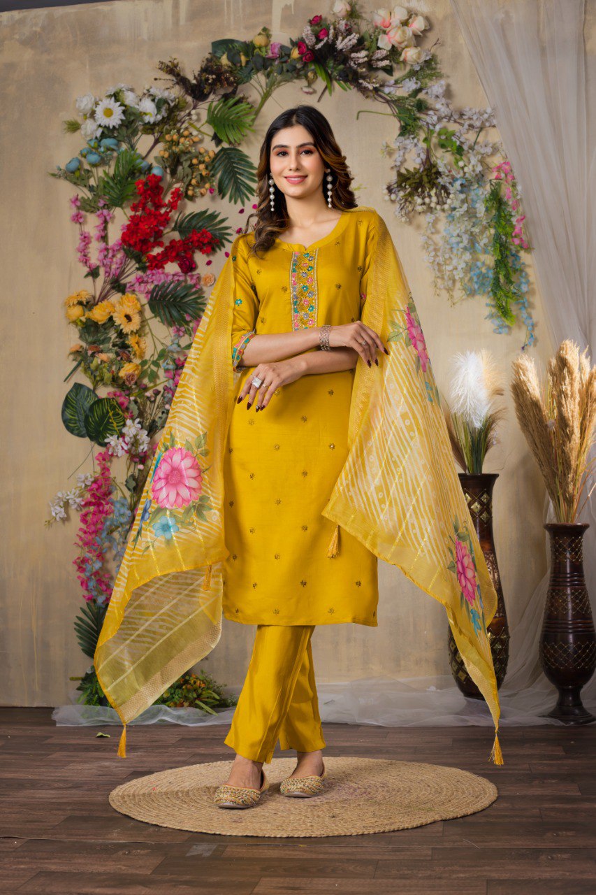 Elegant Embroidered Straight Kurti Pant Dupatta Set –GE04-01 | 4 Stunning Colors