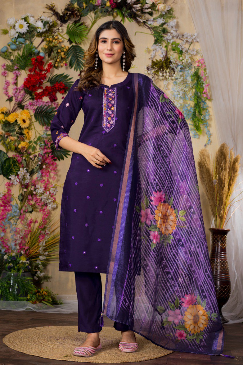 Elegant Embroidered Straight Kurti Pant Dupatta Set –GE04-01 | 4 Stunning Colors
