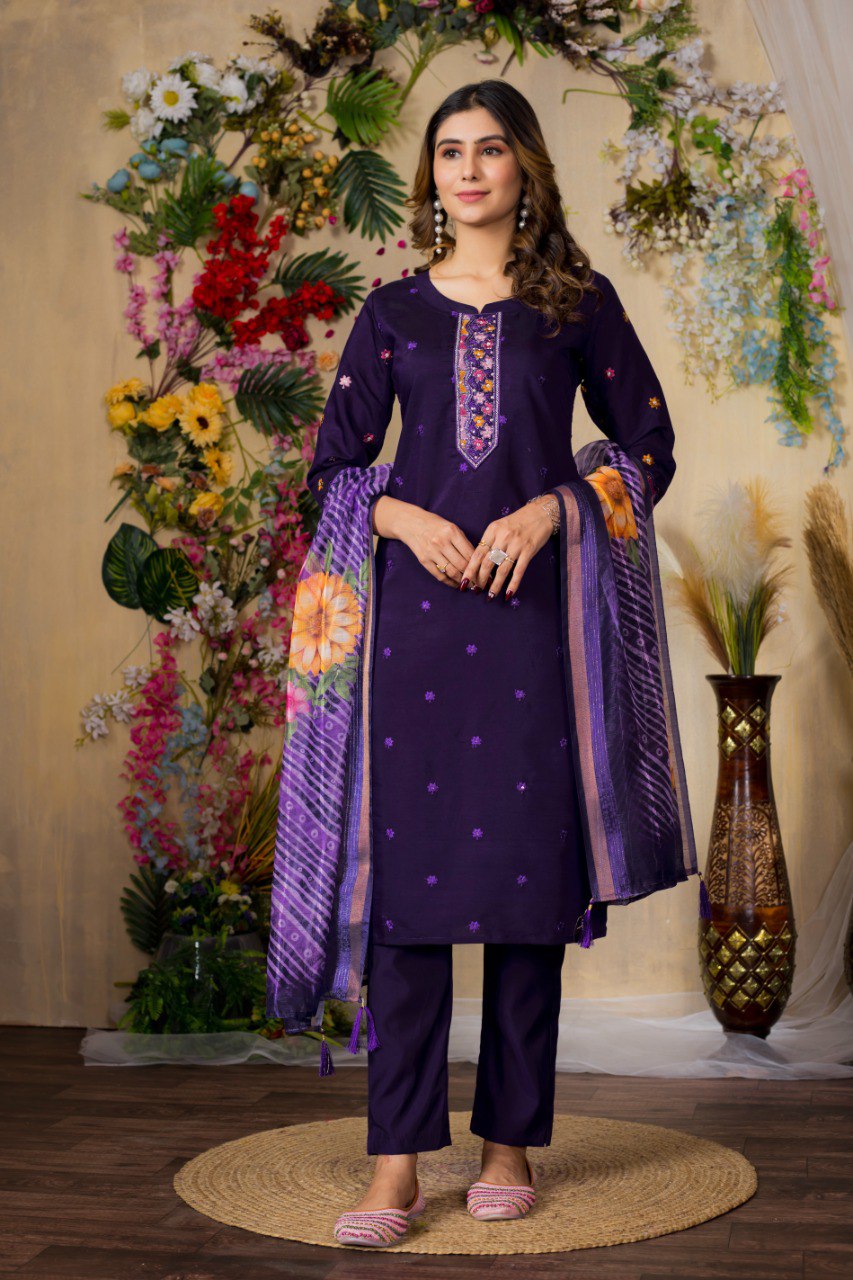 Elegant Embroidered Straight Kurti Pant Dupatta Set –GE04-01 | 4 Stunning Colors