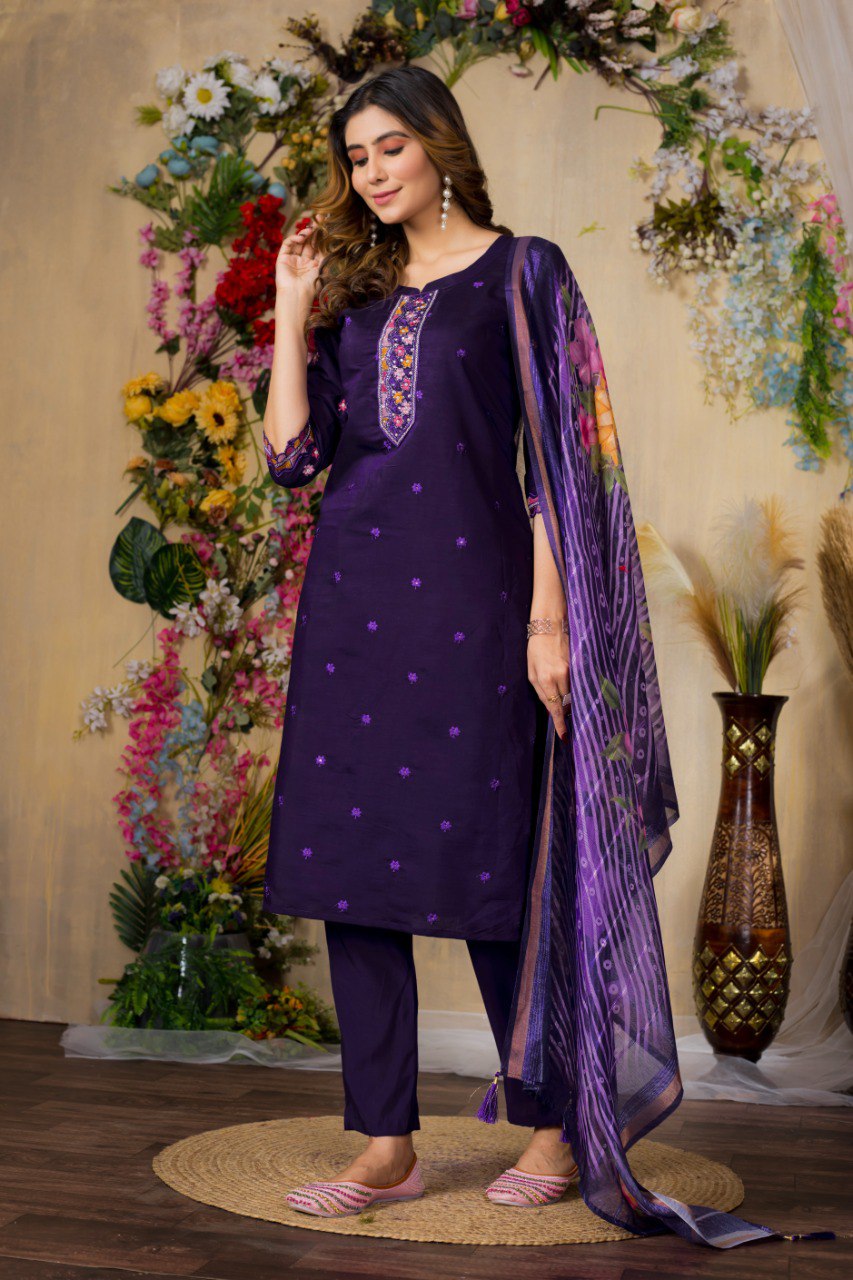Elegant Embroidered Straight Kurti Pant Dupatta Set –GE04-01 | 4 Stunning Colors