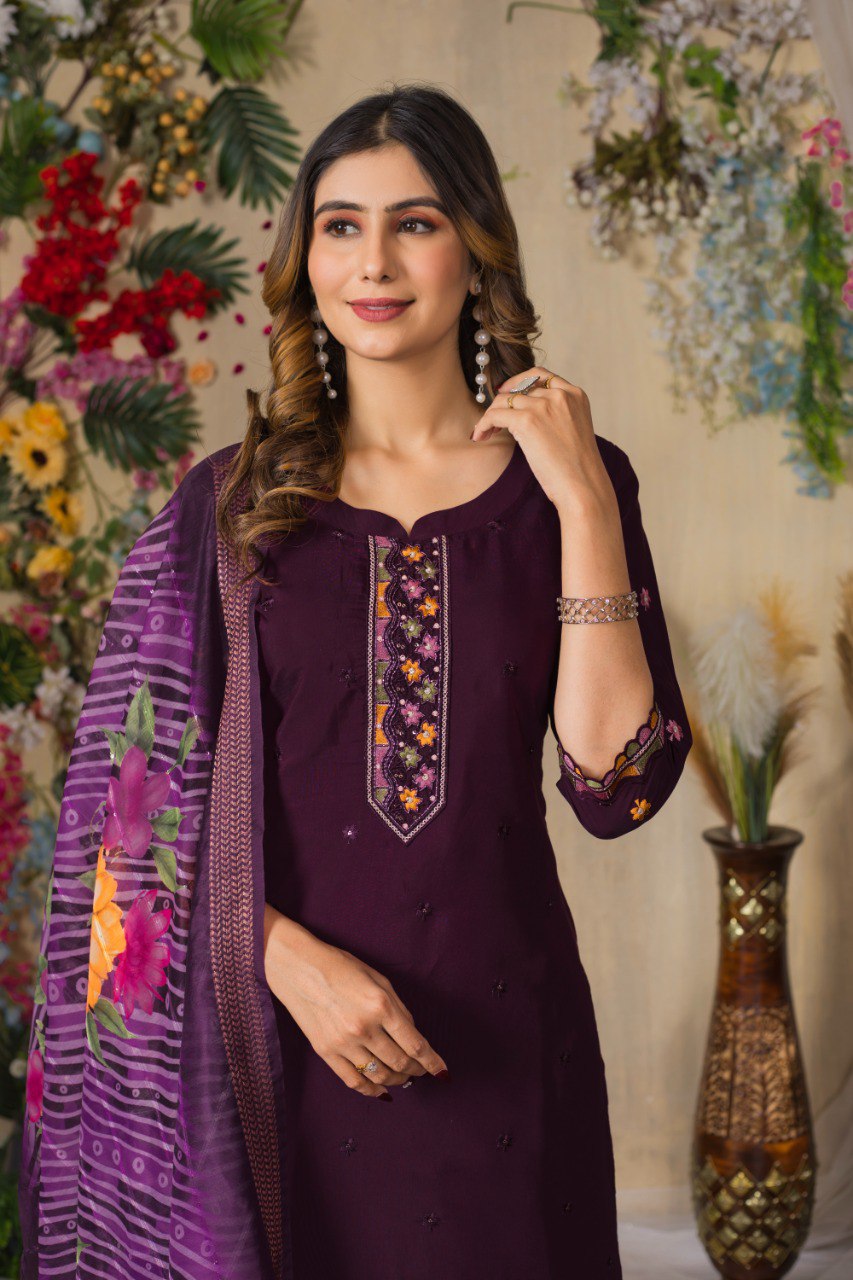 Elegant Embroidered Straight Kurti Pant Dupatta Set –GE04-01 | 4 Stunning Colors
