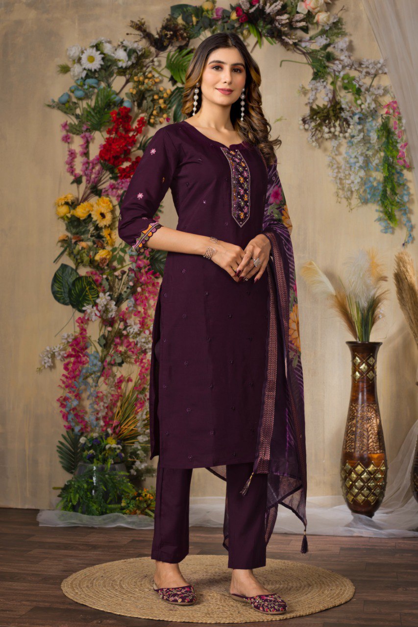 Elegant Embroidered Straight Kurti Pant Dupatta Set –GE04-01 | 4 Stunning Colors