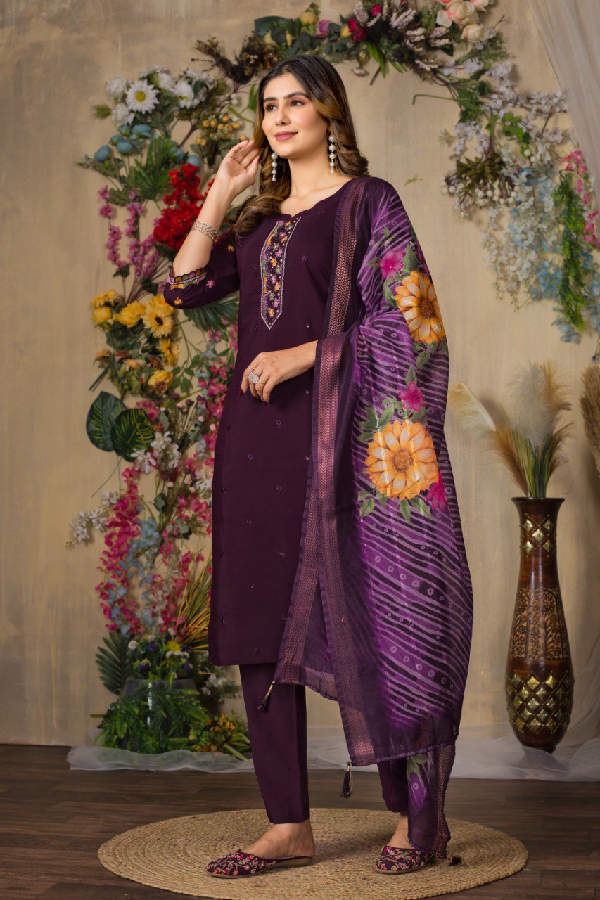 Elegant Embroidered Straight Kurti Pant Dupatta Set –GE04-01 | 4 Stunning Colors