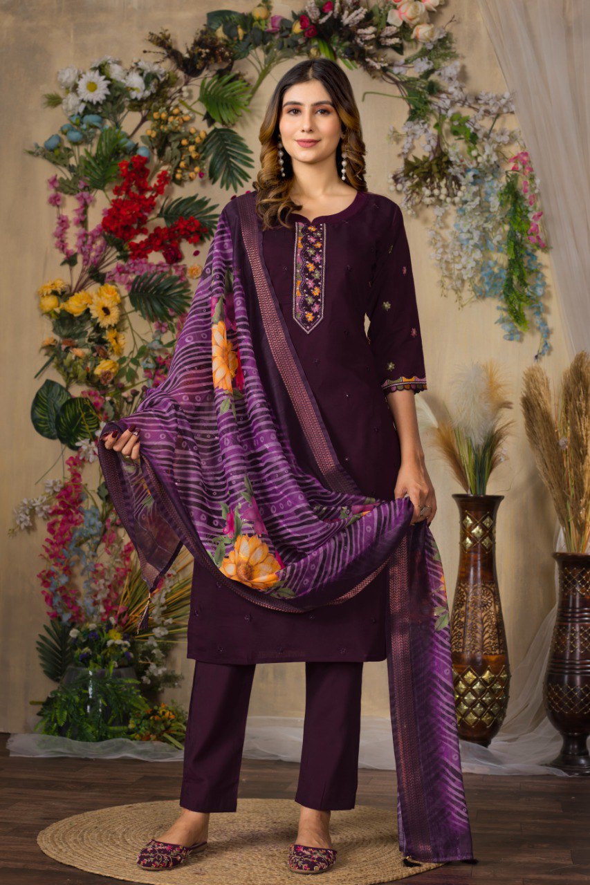 Elegant Embroidered Straight Kurti Pant Dupatta Set –GE04-01 | 4 Stunning Colors