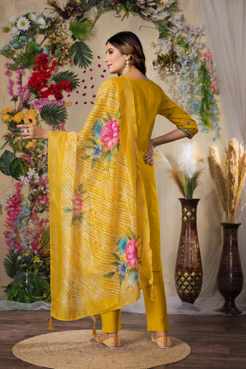 Elegant Embroidered Straight Kurti Pant Dupatta Set –GE04-01 | 4 Stunning Colors