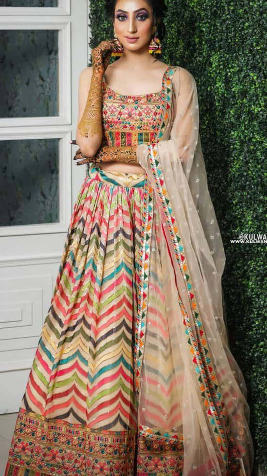 Bridal Wear Heavy Faux Georgette Chine Sequence Lehenga Choli Set with Soft Net Dupatta