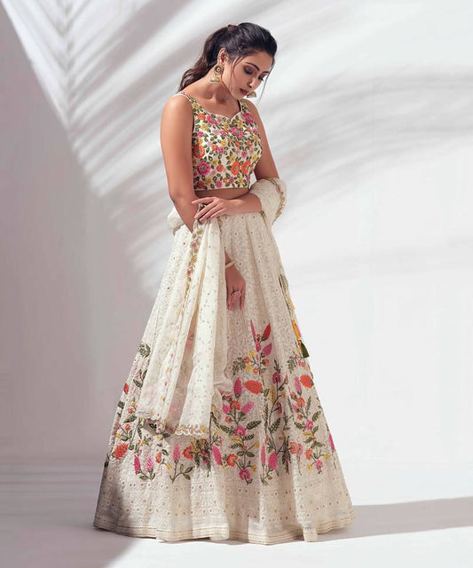 Bridal Wear Heavy Faux Georgette Chine Sequence Lehenga Choli Set