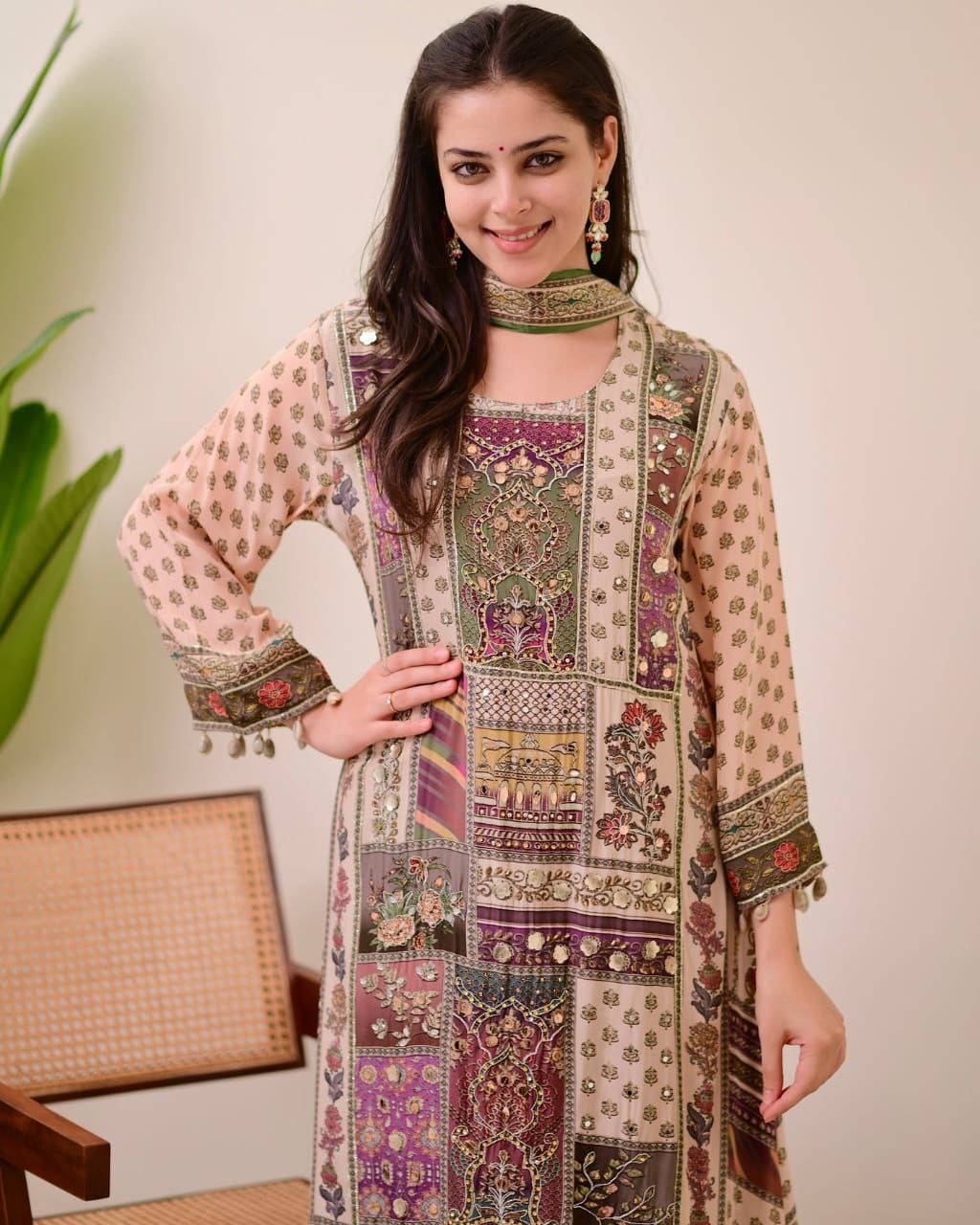 Jaypuri Designer Printed Top with Mirror Work, Plazzo & Dupatta